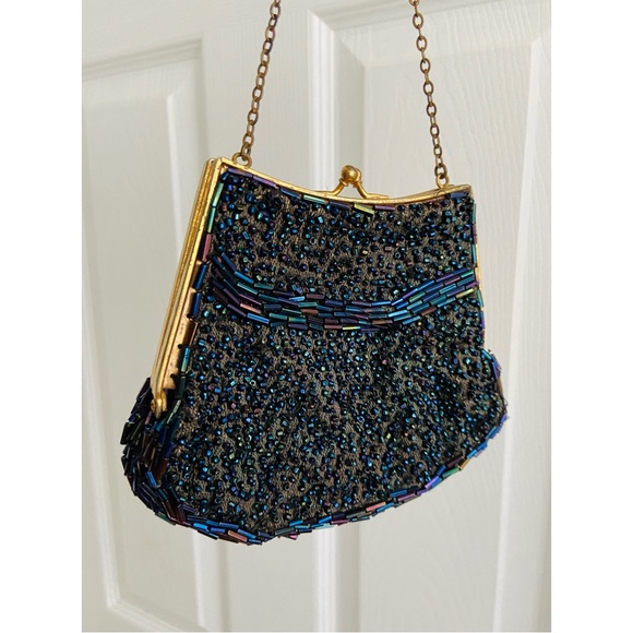Vintage Navy Blue Small Evening Beaded Bag - Picture 4 of 6